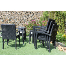 Último patio jardín comedor Set Muebles de mimbre de ratán de poli con sillas apilables